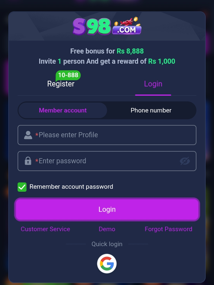 S98 Game Login
